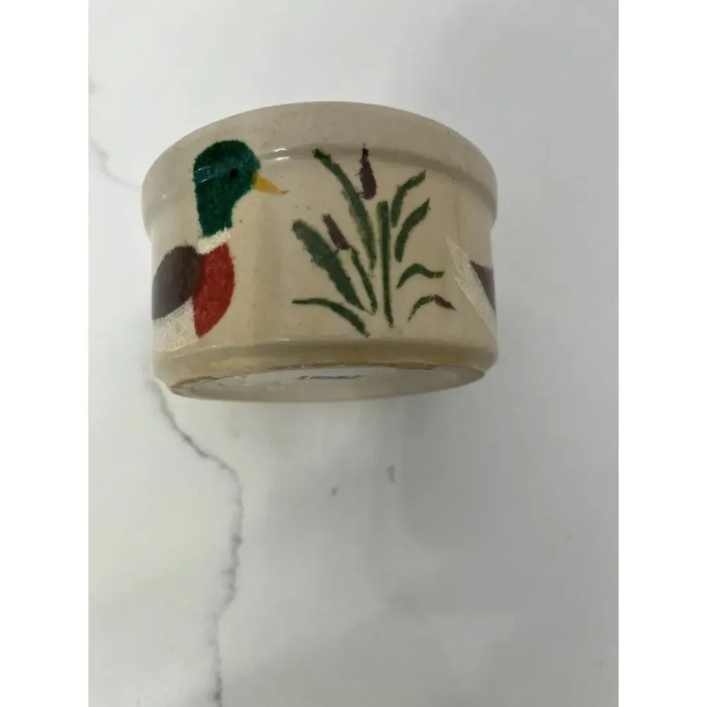 Roseville Cups Salt Pepper Hand Painted Stoneware 2 Cups Vtg Farmhouse Cottage